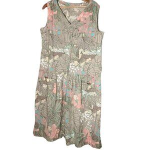 Homemade Hawaiian Print Dress XL Gray Pink Blue Tropical Floral Sleeveless